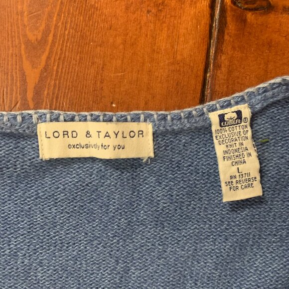 Lord & Taylor Blue Floral Embroidered Women's Large Tie Front Knit Cardigan EUC - Picture 4 of 15